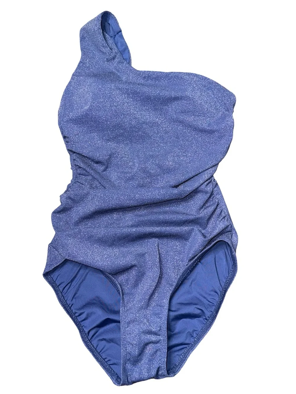 Lands' End Chlorine Resistant Shine Shirred One Shoulder One Piece Swimsuit 8L